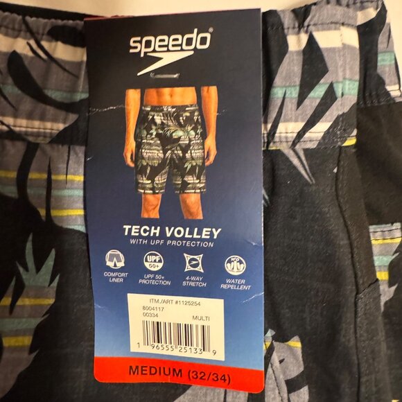 Mens Medium Speedo Tropical Black Floral Swim Board Shorts Surf Tech Volley - Picture 5 of 9